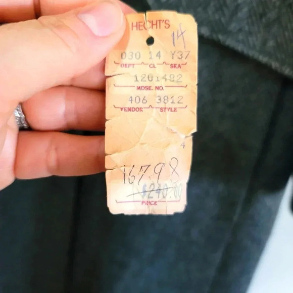 80's Vintage Karen, Charcoal Herringbone, Wool, Double Breasted, Car Coat Sz 14 - Picture 7 of 12